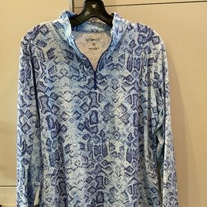 IBKUL MOCK NECK LONG SLEVE UPF+50 1/4 ZIP  BLUE WHITE